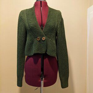 3 Sisters Olive Green Textured Knit Cropped Cardigan – Size Medium